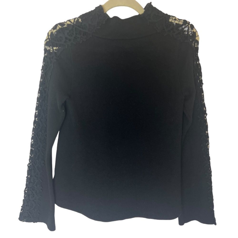 Anthropologie Knitted & Knotted Crochet Trim Mock Neck Sweater